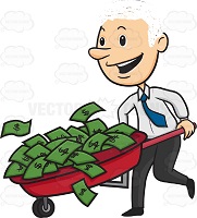 Man Happy Running With Wheelbarrow Full Of Green Money